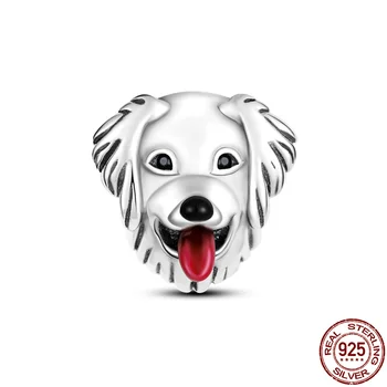 Sıcak satış gümüş renk Zirkon Beyaz Tüylü Köpek Başkanı Charms Boncuk Fit Orijinal Pandora Bilezik Kolye Kolye Takı