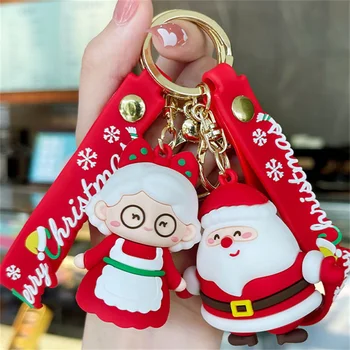 Sevimli karikatür Noel anahtarlık sevgilisi hediye Noel kardan adam Noel Baba anahtar zincirleri araba kolye çanta sallanan takı anahtarlık 3