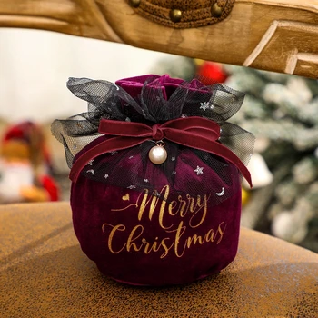 Noel baba hediye çantası Şeker Çanta Tiftik Sahte İnci İpli Çanta Merry Christmas Süslemeleri Ev için Yeni Yıl 2021 Hediyeler