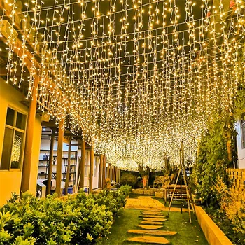 5 M-40 m noel ışıkları açık LED perde saçağı Garland dize ışık düşüş 0.6 m dekoratif ışık bahçe sokak saçak 220 V