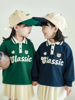 Sonbahar Yeni Kız Kore Eğlence Ceket Bebek Kız Gevşek Ayı Baskı Uzun Kollu Kazak Pantolon