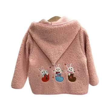 Çocuk Ceketi 2022 Kış Yeni Sevimli Ayı Ve Tavşan Karikatür çocuk Sıcak Köpek Fermuarlı Kapüşonlu ceket 2T-8T