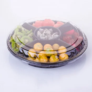 10 ADET Tek Kullanımlık 5 Bölmeli Gıda Saklama Kapları Yuvarlak Plastik Salata Meyve Kutusu Kapaklı