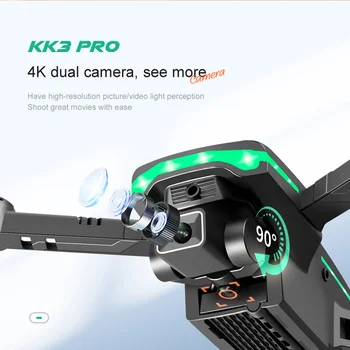 Kk3 Pro Drone Hava Fotoğrafçılığı 4k Çift Kamera Katlanır hava aracı Üç taraflı Engellerden Kaçınma Uzaktan Kumanda Uçak