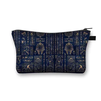 Afrika Klasik Boyama Kadın Mısır Hiyeroglifleri Semboller Desen Kozmetik Çantası Bayanlar Makyaj Çantaları Sevimli saklama çantası Hediye 0