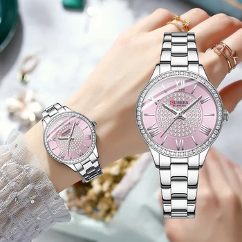 CURREN Marka bayanlar zarif İzle moda lüks paslanmaz çelik basit ış elmas su geçirmez ışık saat Reloj Mujer 1