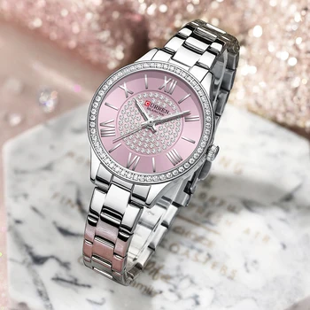 CURREN Marka bayanlar zarif İzle moda lüks paslanmaz çelik basit ış elmas su geçirmez ışık saat Reloj Mujer 4