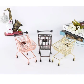 Altın Fan şekilli Mini Süpermarket Alışveriş Sepeti Küçük Çocuk Masaüstü El Arabası yardımcı malzeme arabası Küçük Alışveriş Arabası