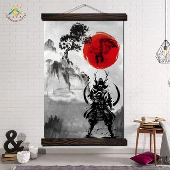 Mürekkep Samurai Japonya Sanat Modern Duvar Sanat Baskı Pop Art Posterler ve Baskılar Kaydırma Tuval Boyama Duvar Resimleri ıçin Oturma Odası