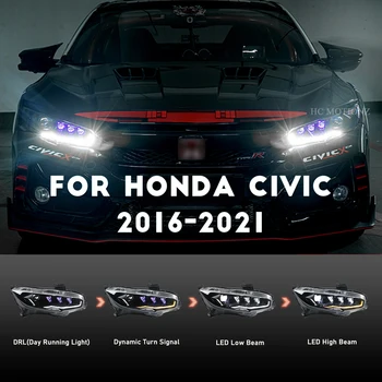 HCmotıon Otomatik LED Farlar Honda Civic için Kristal Rotasyon 10th Gen 2016-2021 Ön Sıralı Far Sedan Farlar