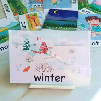 Bebek İngilizce Öğrenme Sezon Kartları Karikatür Flash Kartlar Çocuklar İçin Erken eğitici oyuncak Hafıza Oyunu Çocuklar İçin