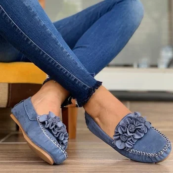 Kadın Ayakkabı 2022 El Yapımı Etnik Kadınlar Flats deri ayakkabı Düz Çiçek Moccasins Yumuşak Alt Loafer'lar Bayanlar üzerinde Kayma Ayakkabı Mokasen 3
