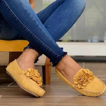 Kadın Ayakkabı 2022 El Yapımı Etnik Kadınlar Flats deri ayakkabı Düz Çiçek Moccasins Yumuşak Alt Loafer'lar Bayanlar üzerinde Kayma Ayakkabı Mokasen 4