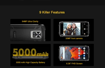 Cubot KingKong 7 Su Geçirmez güçlendirilmiş akıllı telefon 8GB + 128GB 64MP Üçlü Kamera 6.36 