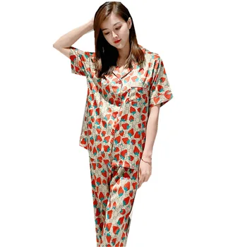 Yaz Pijama kadın Buz İnce Gevşek Rahat Ev Giyim Moda Kısa Kollu Pantolon Kıyafeti Takım Elbise Pijama Mektup 5
