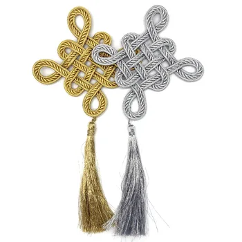 5 adet Altın Knot Püskül Dekoratif Çince Düğüm Saçak Giyim İçin Yamalar Üzerinde Dikmek Retro Barok Aplike Kordon Yama 3