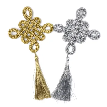 5 adet Altın Knot Püskül Dekoratif Çince Düğüm Saçak Giyim İçin Yamalar Üzerinde Dikmek Retro Barok Aplike Kordon Yama 4