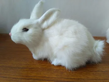 Simülasyon tavşan plastik ve gerçek kürkler beyaz eğilimli tavşan 20x10x12 cm modeli el sanatları prop ev dekorasyon hediye d2356