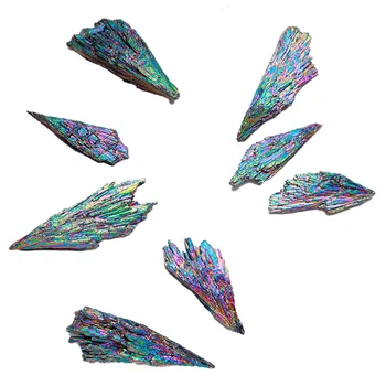 1 ADET Doğal Kristal Kaba Gökkuşağı Galvanik Siyah turmalin taşı Tüy Şekli Koleksiyonu Örnekleri Akvaryum Dekorasyon