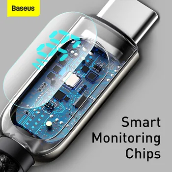 Baseus 66W USB C Tipi Kablo 6A Hızlı Şarj Şarj İçin Huawei P40 Pro LED Dijital USB-C Tip-C Veri Kablosu İçin Xiao mi mi Samsung 0