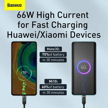Baseus 66W USB C Tipi Kablo 6A Hızlı Şarj Şarj İçin Huawei P40 Pro LED Dijital USB-C Tip-C Veri Kablosu İçin Xiao mi mi Samsung 1
