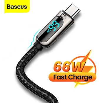 Baseus 66W USB C Tipi Kablo 6A Hızlı Şarj Şarj İçin Huawei P40 Pro LED Dijital USB-C Tip-C Veri Kablosu İçin Xiao mi mi Samsung 2