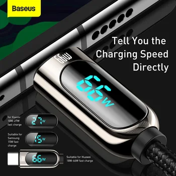Baseus 66W USB C Tipi Kablo 6A Hızlı Şarj Şarj İçin Huawei P40 Pro LED Dijital USB-C Tip-C Veri Kablosu İçin Xiao mi mi Samsung 5