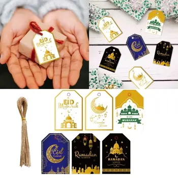 48 Adet Müslüman Eid Mubarak Kağıt Etiket Ramazan Festivali Parti Dekorasyon hediye çantası Kutuları askılı etiketler Dekor Yıldız Ay Etiketi Bayram Malzemeleri
