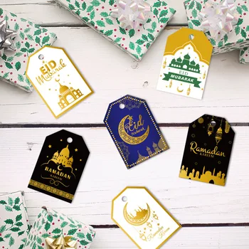 48 Adet Müslüman Eid Mubarak Kağıt Etiket Ramazan Festivali Parti Dekorasyon hediye çantası Kutuları askılı etiketler Dekor Yıldız Ay Etiketi Bayram Malzemeleri 4