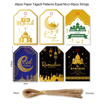 48 Adet Müslüman Eid Mubarak Kağıt Etiket Ramazan Festivali Parti Dekorasyon hediye çantası Kutuları askılı etiketler Dekor Yıldız Ay Etiketi Bayram Malzemeleri 5