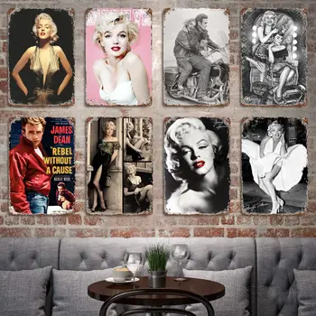 Marilyn Monroe ve James Dean Poster Vintage Metal Tabela Metal Tabela Dekoratif Plak Pub Bar için Man Cave Kulübü Duvar Dekorasyon