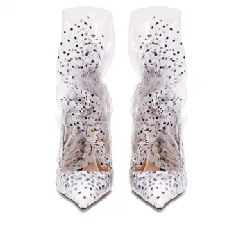 Yaz yeni şeffaf Pvc dalga ışık parçası Sivri Moda Yüksek Topuklu Puanl seksi örgü dantel sığ ağız kadın ayakkabısı