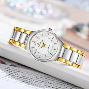 Moda Tam Paslanmaz Çelik rahat elbise Saatler Kadınlar Bayanlar quartz saat Reloj Mujer Moda Altın Kol Saati Reloj 1