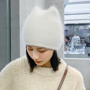 2021 Moda Seyahat sevimli hatSimple Kız Tavşan kürk kulak bere şapka Kadınlar için Kış Skullies Sıcak yün Kap Gorros Kadın Kap