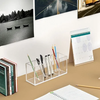 Akrilik Şeffaf masa düzenleyici Çok Fonksiyonlu kalemlik makyaj fırçası Depolama Ofis Organizasyonu Masaüstü 2