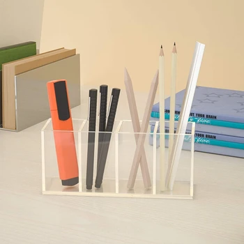 Akrilik Şeffaf masa düzenleyici Çok Fonksiyonlu kalemlik makyaj fırçası Depolama Ofis Organizasyonu Masaüstü 4