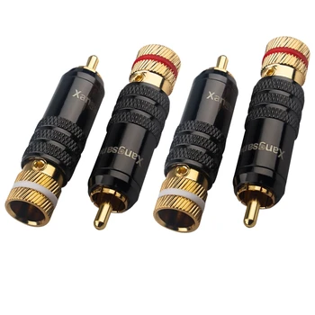 4 Adet Bakır RCA fiş Altın Kaplama Kendinden kilitleme HiFi Ses Kablosu Adaptörü Konnektör Aksesuarları 2