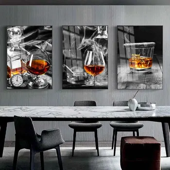 Iskandinav modern moda şarap bardağı tuval boyama şarap bardağı puro posteri ofis duvar tablosu oturma odası ev dekorasyon duvar