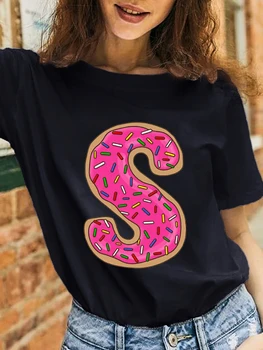 Baskılı Pembe T-shirt Kraliçe Adı Mektup Yazı Tipi A B C D E F G Kadın Rahat Gömlek Kısa Kollu Yaz kadın giyim Tops 2022 0