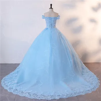 Açık Mavi Quinceanera Elbise Üçgen Tatlı Çiçek Parti Elbise Lüks Balo Gerçek Fotoğraf Boho Balo Elbise Artı Boyutu