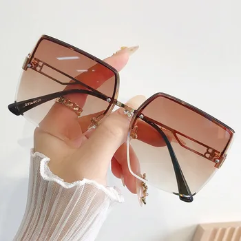 Klasik Vintage Kare Güneş Gözlüğü Kadın Degrade Ayna Çerçevesiz güneş gözlüğü Kadın Retro Moda Çerçevesiz Oculos De Sol