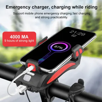 4 in 1 MTB Bisiklet T6 LED 400LM 2000 mAh/4000 mAh Far Güç Bankası telefon tutucu Boynuz 5 Ses Modları dağ bisikleti ışığı