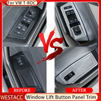 4 Adet Paslanmaz Çelik Araba Pencere Kaldırma Düğmesi panel dekorasyon Kapak Sticker Volkswagen VW T-roc Troc 2018-2022 Aksesuarları