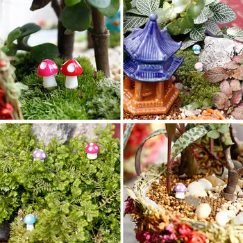 10 adet Mini Mantar Bahçe DecorationFairy Bahçe Minyatürleri Reçine Mantar Zanaat Minyatür Peri Figürler Manualidades