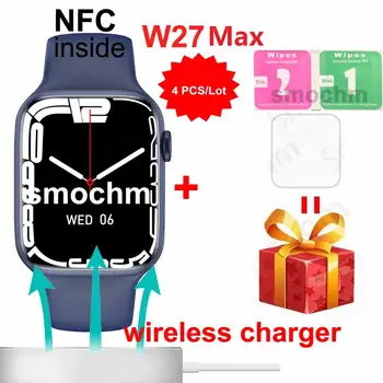 4 Adet / grup Smochm IWO 14 W27Max NFC 1.9 İnç 45MM akıllı saat 500 + Watchfaces İndir Bluetooth Uyumlu Su Geçirmez
