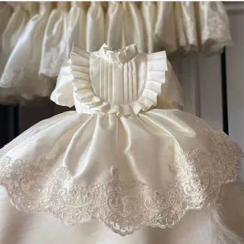 Bebek Kız Yaz Vintage Türk İspanyolca Beyaz Elbise Vaftiz Doğum Günü Partisi Tatil için Büyük Yay ile