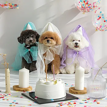 Sevimli Pet Köpek Doğum Günü partisi şapkası Düğün Şapka Yay tükürük havlusu Oyuncak Üçgen Eşarp Yay Cep Önlüğü Eşarp Köpek Sevimli Takı Köpek Şapka