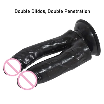 Çift Dildos Çift Penetrasyon Vajina ve Anüs Gerçekçi Penis Yumuşak Dick Çift Başlı Phallus Kadınlar için Seks Oyuncak Mastürbasyon 2