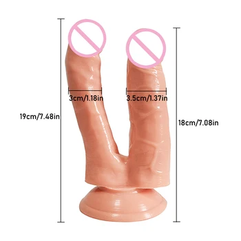 Çift Dildos Çift Penetrasyon Vajina ve Anüs Gerçekçi Penis Yumuşak Dick Çift Başlı Phallus Kadınlar için Seks Oyuncak Mastürbasyon 5
