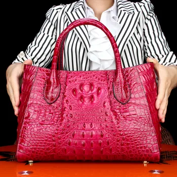 Retro Timsah Desen Hakiki Deri kadın büyük el çantası Çantası 2022 Yaz Kadın Moda Lüks Çanta Doğa İnek Derisi omuz çantaları